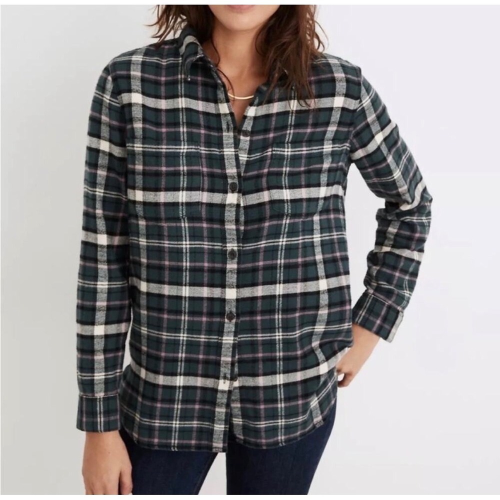 Madewell Women's Ex Boyfriend Flannel Shirt Size XS Baywood‎ Plaid NEW